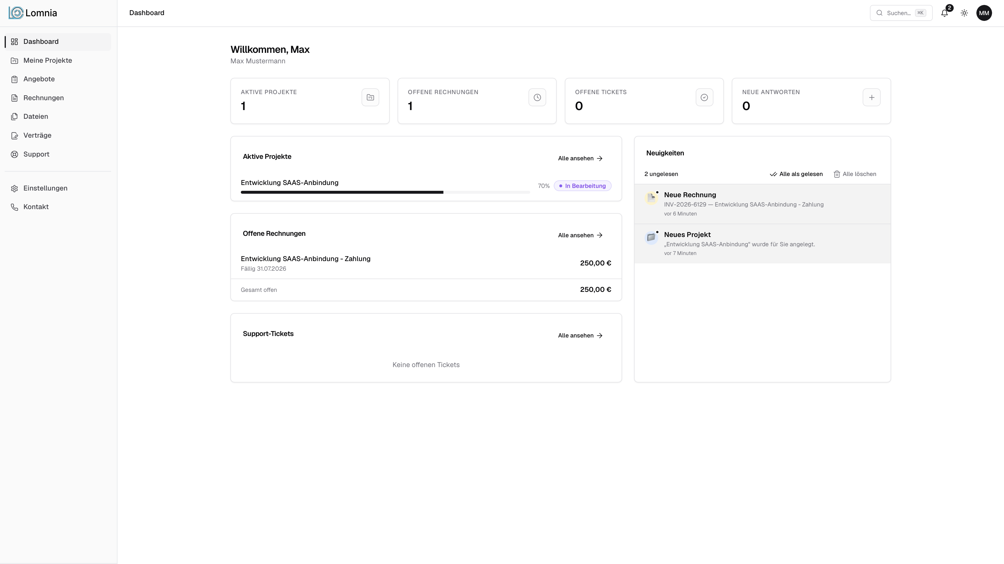Kundenportal Screenshot